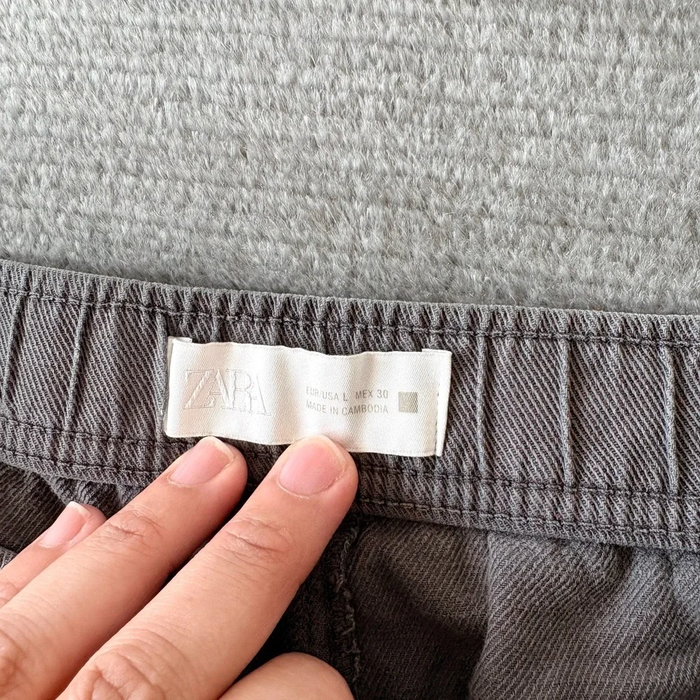 Zara Cropped Pants Mens L 32x24 Gray Lyocell Pockets Loose Casual Coastal
